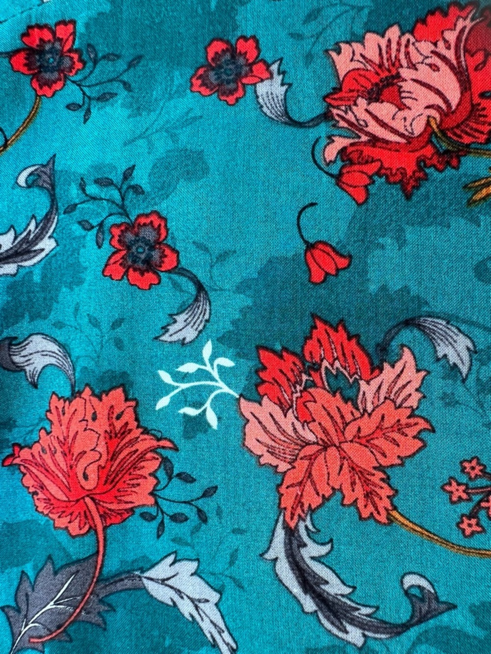 Democracy Teal Floral Peplum Blouse with Red Rose Print LARGE - Picture 7 of 7